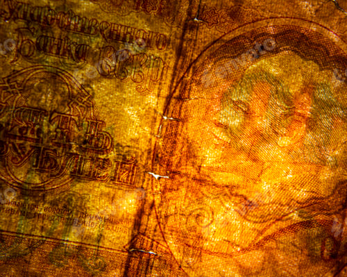 Preview: Close up macro detail of old banknote detail, background, world money concept, inflation and economy