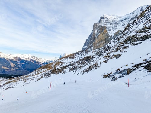 Preview: Ski slopes and mountains in Jungfrau ski resort in Swiss Alps, Grindelwald, Switzerland