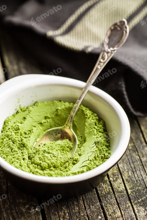 Preview: Green matcha tea powder.
