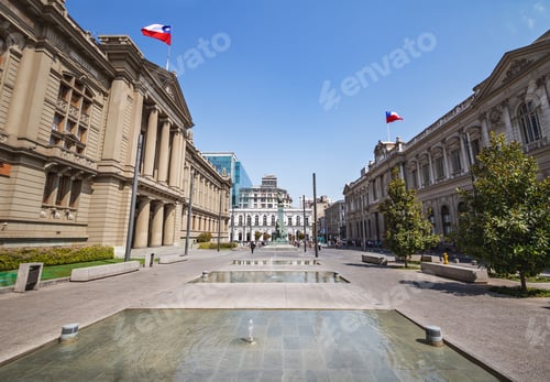 Preview: Plaza Montt-Varas Square with Courts of Justice Palace and former Congress - Santiago, Chile