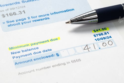 Preview: Credit card statement bill showing paying the minimum payment amount