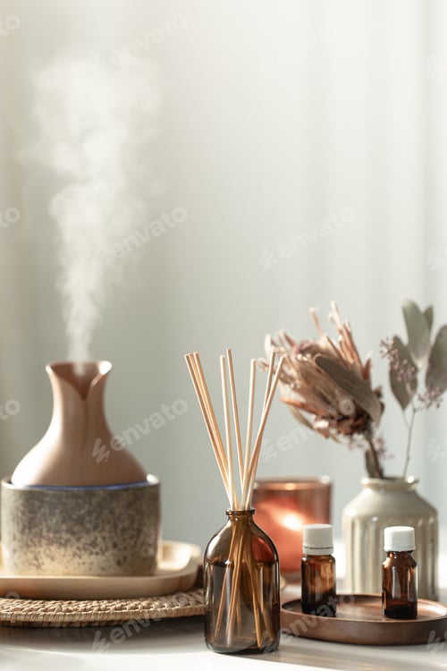 Preview: Spa composition with incense sticks, air humidifier and aroma oils.