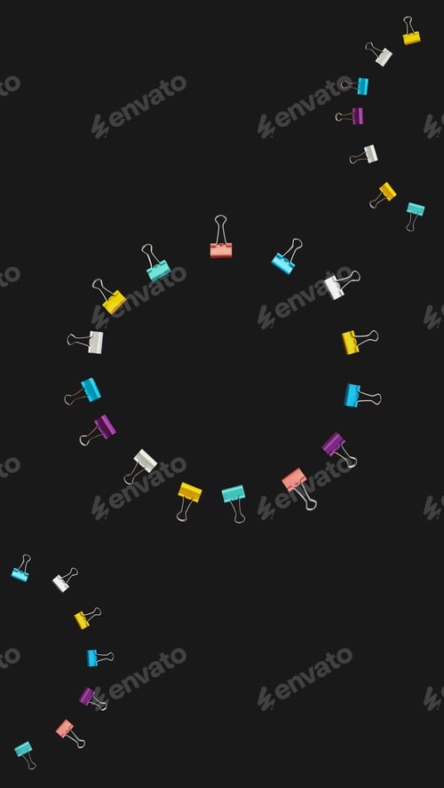 Preview: banner circle of multi-colored paper clips with copy space in middle on black background