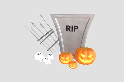 Preview: 3D RIP Gravestone with Pumpkins