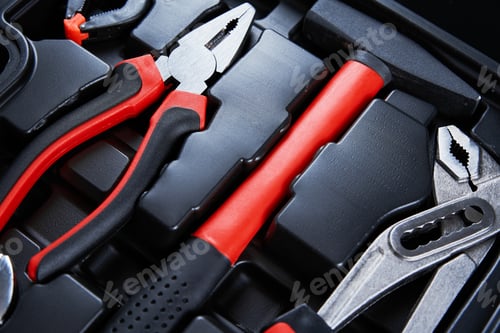 Preview: Set of tools for repair and maintenance on black background