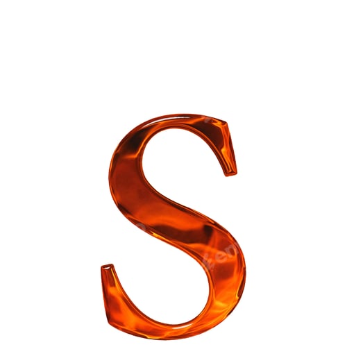 Preview: Lowercase letter s - the extruded of glass with pattern flame, isolated on white background