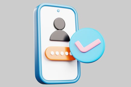 Visualização: Telefone celular com ícone de usuário e marca de seleção