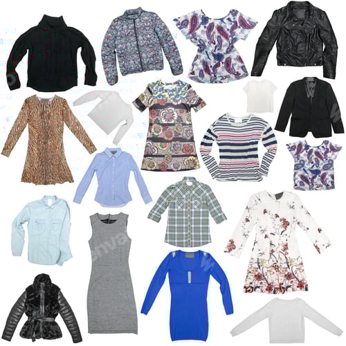 Preview: Selection of Colorful Women's Apparel on White