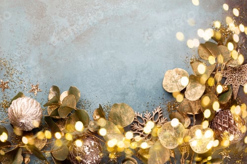 Preview: Beautiful Christmas gold flower on vintage blue background.