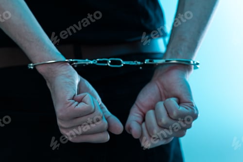 Preview: prisoner concept, Handcuffed hands of a prisoner in prison, Male prisoners were severely strained in