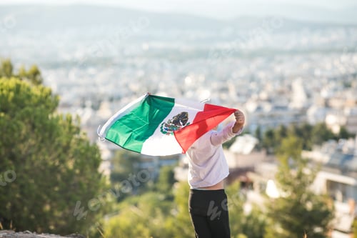 Preview: People holding flag of Mexico. "September 16. Independence Day of Mexico.