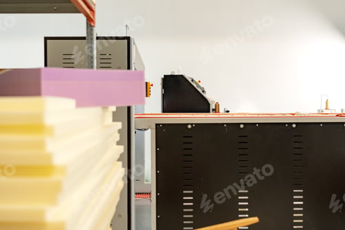 Preview: Stacked sheets of foam rubber for furniture production in factory workshop