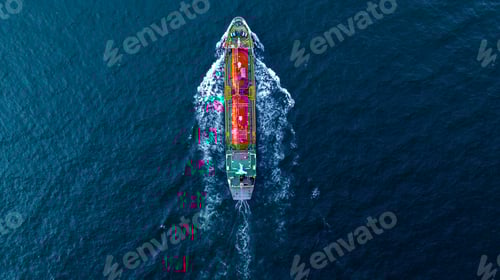 Preview: Aerial view LPG tanker ship at sea, Red LPG tanker ship top view, Logistic and maritime