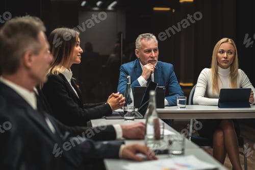 Preview: The people sitting at the table on business conference.