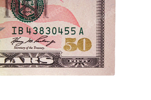 Preview: Corner of a US fifty dollar bill