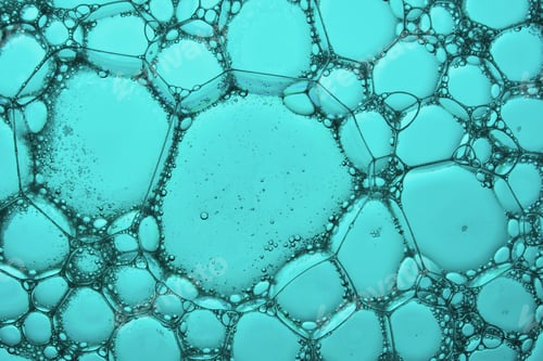 Preview: The texture of soap bubbles and foam in close-up on a green background.