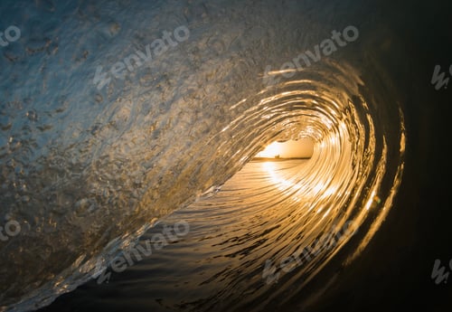 Preview: Beautiful shot of of a sunset inside surf waves