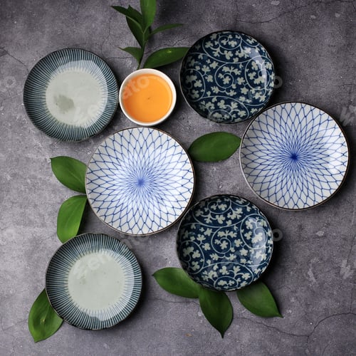Preview: Food Props Mix Japanese Plate with Blue Color on Rustic Stone Background