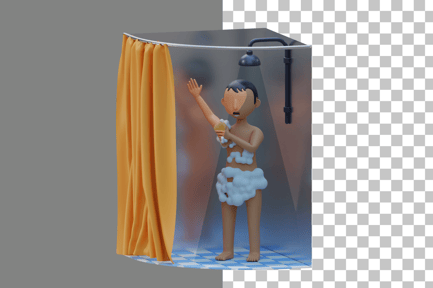 Preview: Little Kid Taking a Shower and Washing Body 3D Illustration
