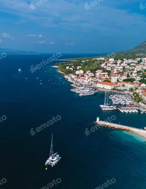 Preview: Aerial view of Brac Island in Croatia showcasing serene waters and charming coastal towns