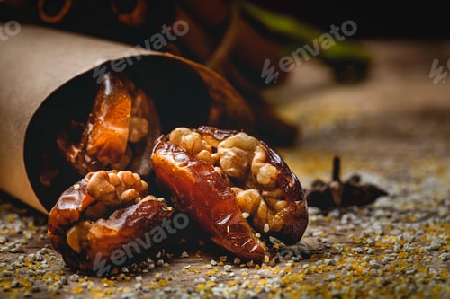 Preview: Dates fruits with walnuts, mint and cinnamon for Ramadan