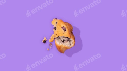 Preview: Bitten blueberry muffin isolated on a purple background