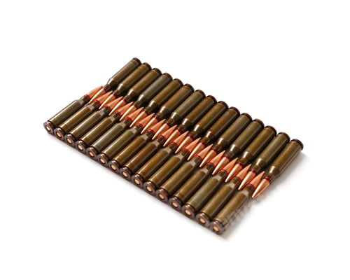 Preview: Bullets for firearms, live military cartridges on a white background.