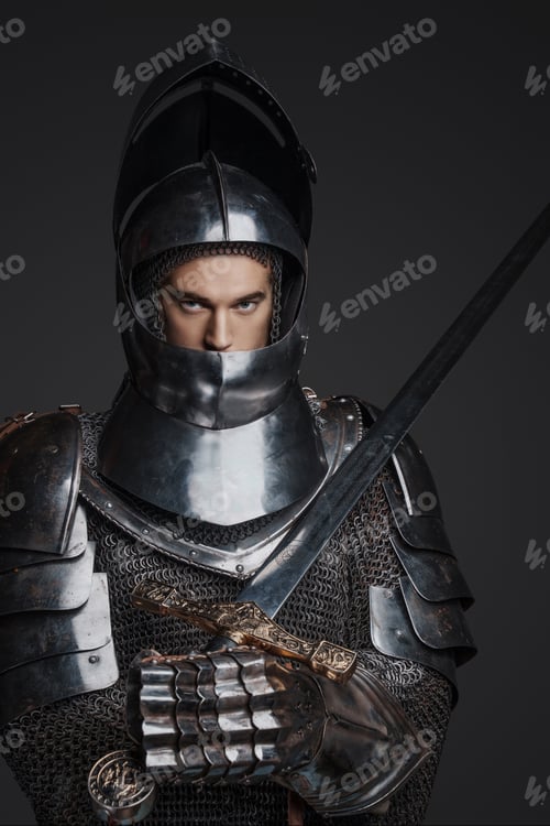 Preview: Portrait of a handsome king in heavy armor