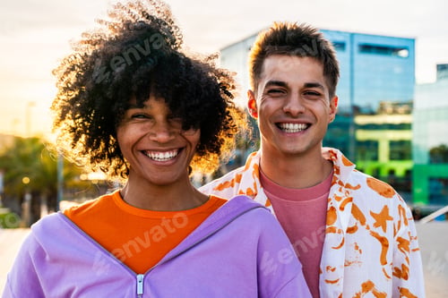 Preview: Young multiethnic modern couple dating outdoors