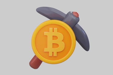 Preview: Bitcoin symbol in a yellow circle with a pickaxe behind it.