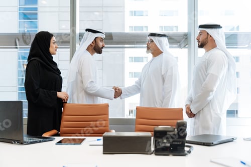 Preview: Group of middle-eastern corporate business people meeting in the office
