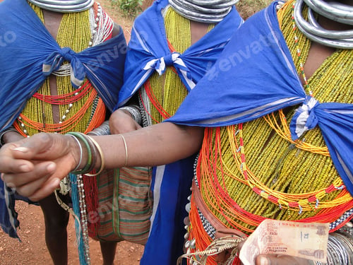Preview: Bonda tribal women offer their handmade crafts at the weekly market in Ankadeli, Orissa in India