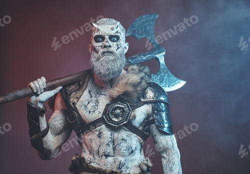 Preview: Ghostly chief with huge axe and white skin in smokey background