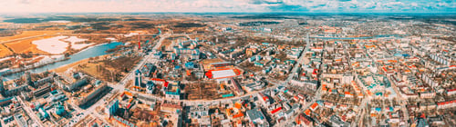 Preview: Brest, Belarus. Brest Cityscape Skyline In Spring Day. Bird's-eye View Of Residential Districts
