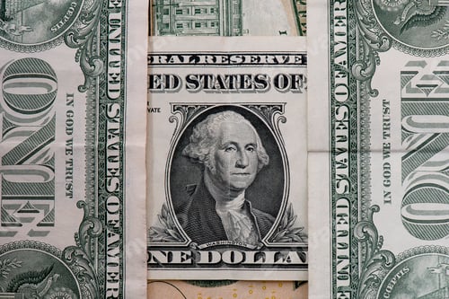 Preview: American money. American one dollar banknotes close-up.