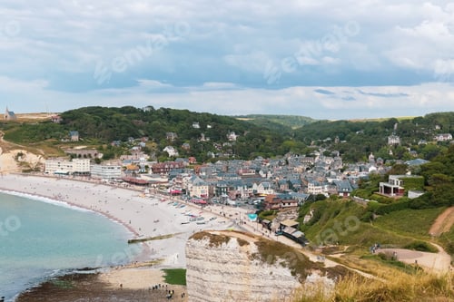 Preview: Beautiful view of the village in Etretat by the sea.