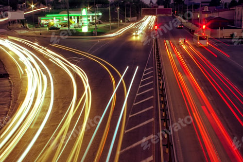 Preview: City roads and moving car with blur light through