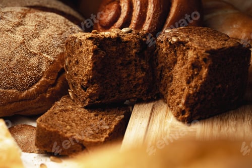 Preview: Cut bread assortment for a background, close up