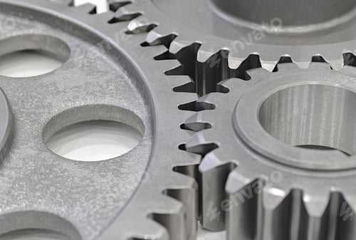 Preview: Three steel gearwheels, part of gear transmission