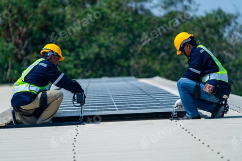 Preview: team of professionals installs solar panels