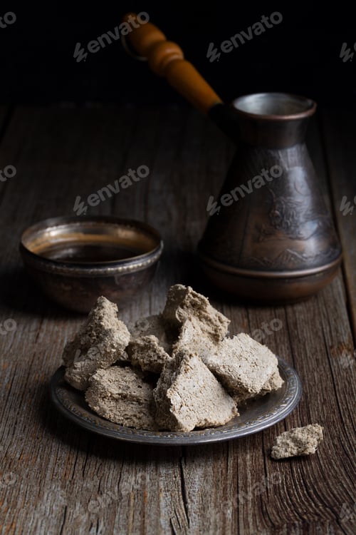 Preview: Vegetable-based halva sweet prepared from seeds on wooden background