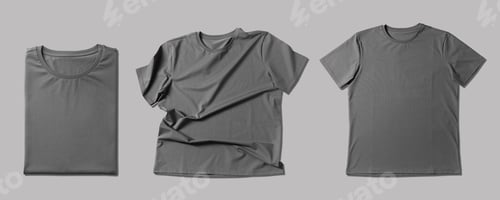 Vista previa: Camisetas grises en blanco sobre fondo gris claro, collage. Maqueta para diseño