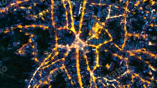 Preview: Aerial drone view of the Saint Nicholas Church in Brasov at night, Romania