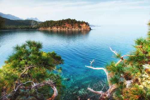 Preview: blue sea wave of mediterranean on turkish coast in the eveni