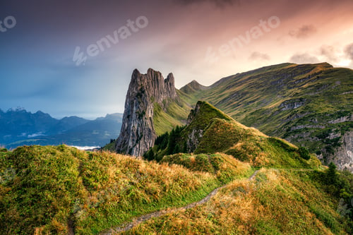 Preview: Rocky mountain ridge of Saxer Lucke in autumn at Appenzell, Switzerland