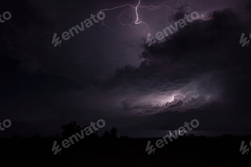 Preview: Lightning strikes during a nighttime thunderstorm.