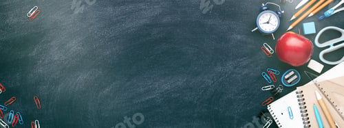 Preview: Banner with School Stationary on Chalkboard.
