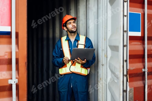 Preview: Warehouse engineer worker working at industrial container yard