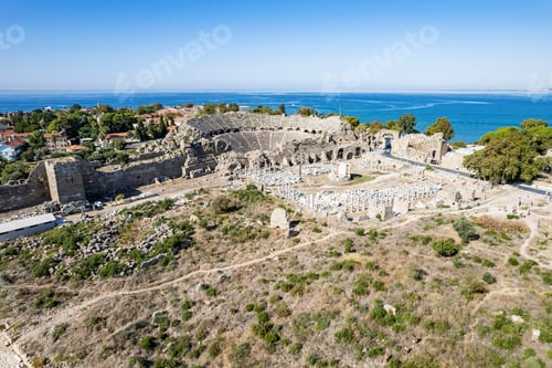 Preview: Aerial view of ancient Side town, Antalya Province, Turkey