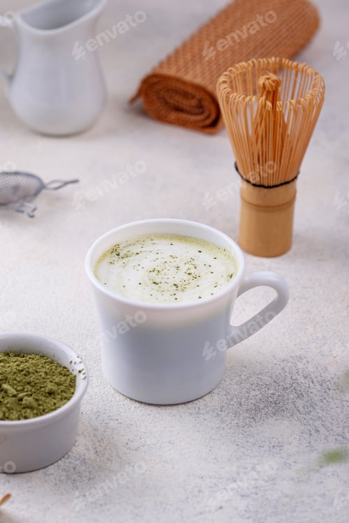 Preview: Green healthy matcha latte drink